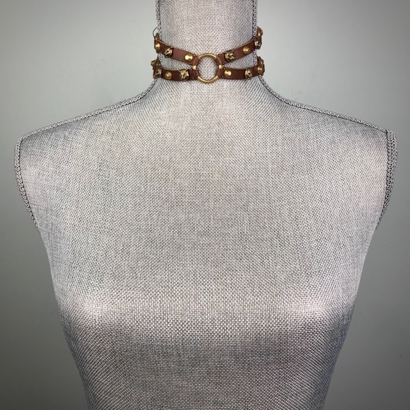Gucci Brown Leather Feline Head Choker Necklace - Picture 2 of 8